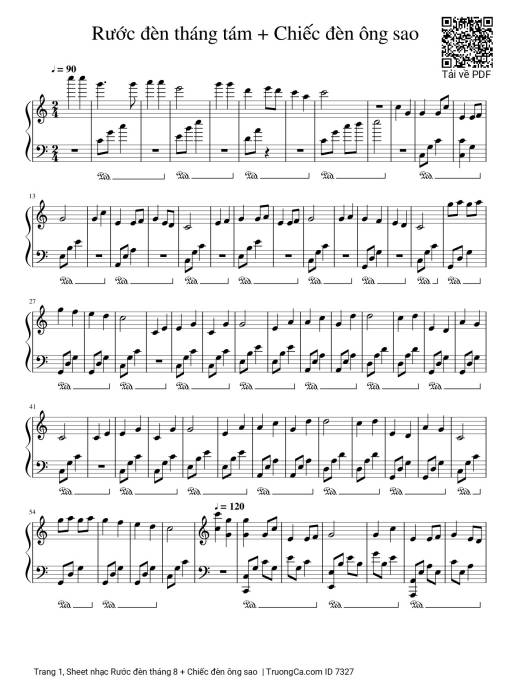 Sheet nhạc PDF bài Rước đèn tháng 8 + Chiếc đèn ông sao Piano solo liên khúc