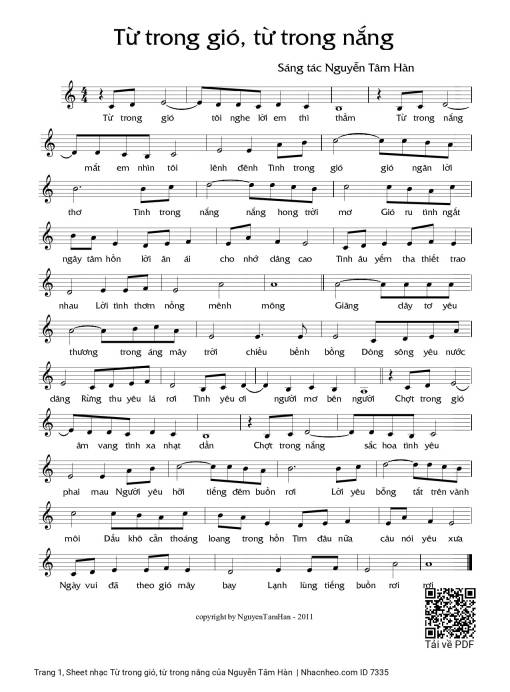 Sheet nhạc PDF bài Từ trong gió, từ trong nắng
