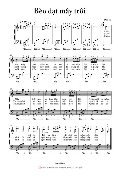 Sheet nhạc PDF bài Bèo dạt mây trôi Piano solo