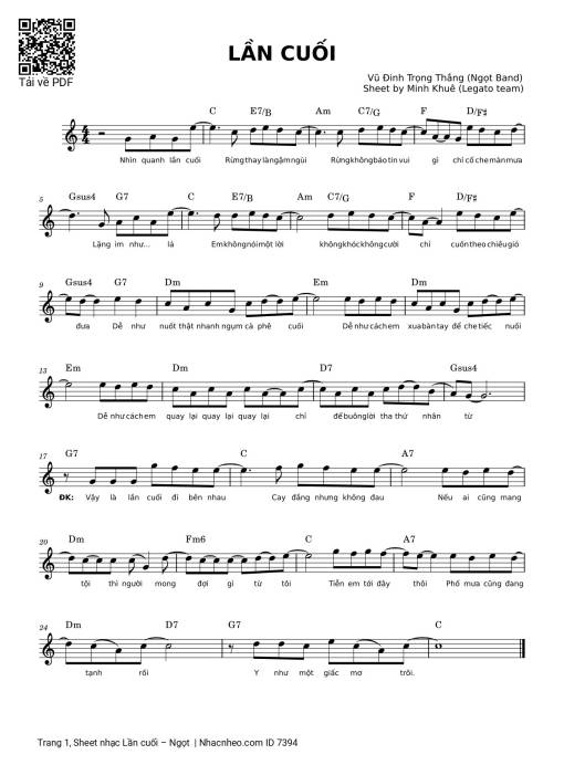 Sheet nhạc PDF bài Lần cuối (đi bên em xót xa người ơi)