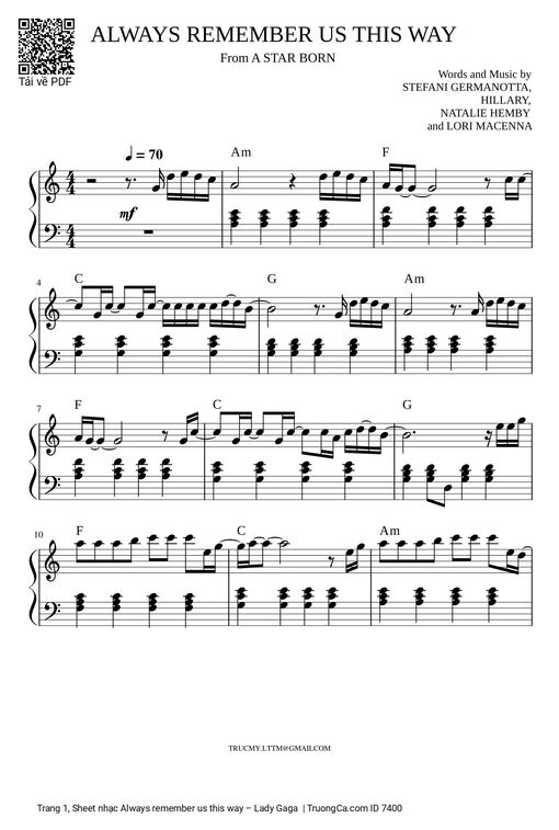 Always remember us this way Piano cover