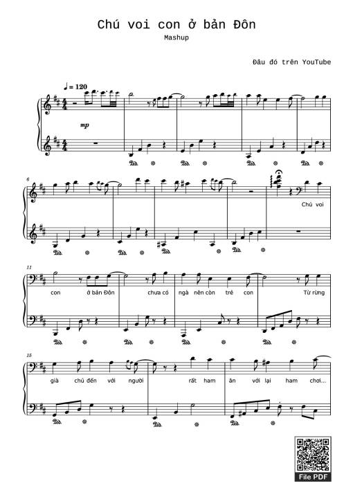 Sheet nhạc PDF bài Mashup Chú voi con ở bản Đôn + Một lần Thôi + Anh cứ đi đi + Cầu Vồng Khuyết mashup Piano