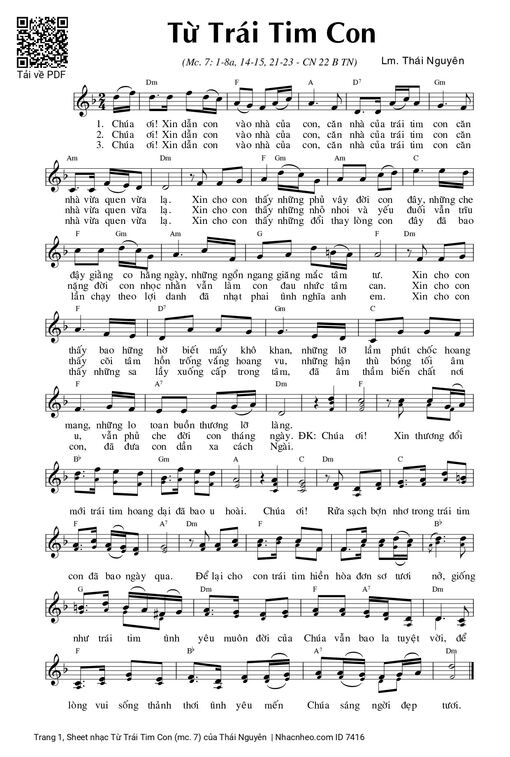 Sheet nhạc PDF bài Từ Trái Tim Con (mc. 7)