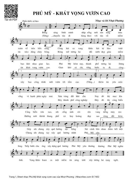 Sheet nhạc PDF bài Phú Mỹ khát vọng vươn cao