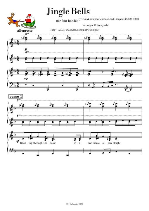 Sheet nhạc PDF bài Jingle Bells Piano 4 hands