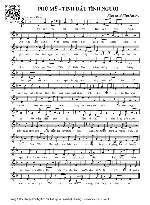 Sheet nhạc PDF bài Phú Mỹ tình đất tình người