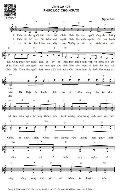 Sheet nhạc PDF bài Phúc lộc cho người (Vịnh ca 127)