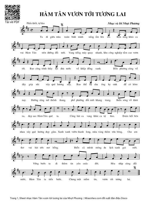 Sheet nhạc PDF bài Hàm Tân vươn tới tương lai