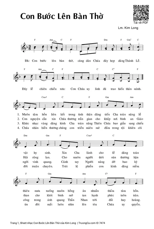Sheet nhạc PDF bài Con Bước Lên Bàn Thờ