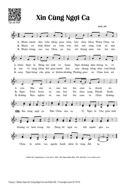 Sheet nhạc PDF bài Xin Cùng Ngợi Ca