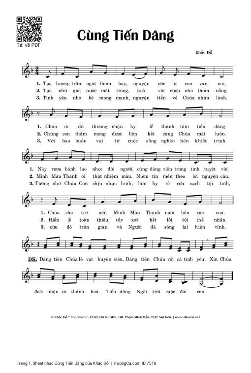 Sheet nhạc PDF bài Cùng Tiến Dâng