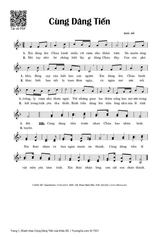 Sheet nhạc PDF bài Cùng Dâng Tiến