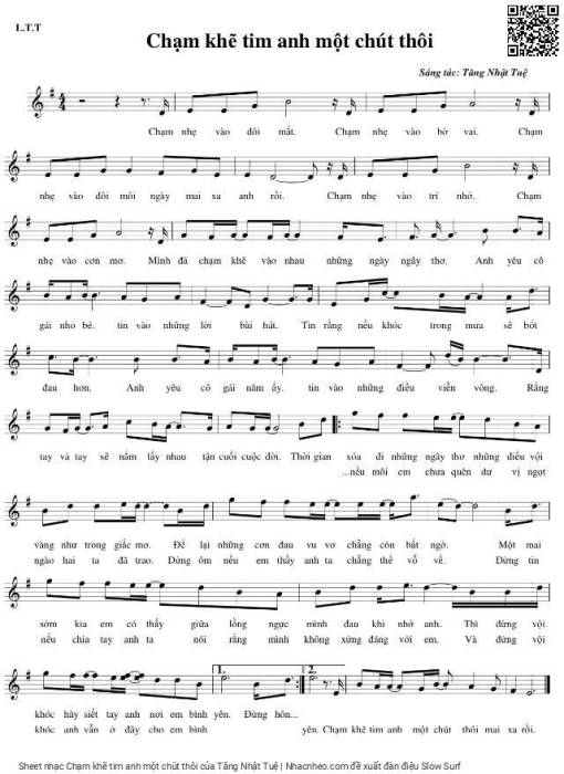 Sheet nhạc PDF bài Chạm khẽ tim anh một chút thôi