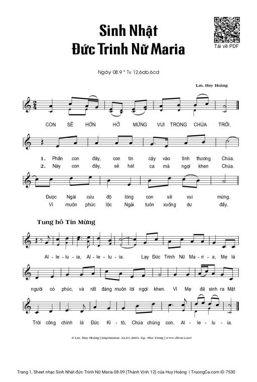Sinh Nhật đức Trinh Nữ Maria 08.09 (Thánh Vịnh 12)