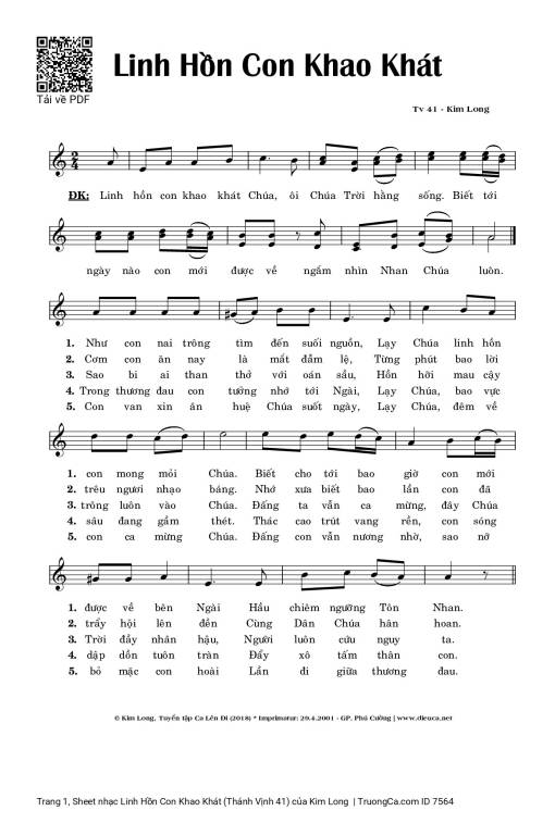 Sheet nhạc PDF bài Linh Hồn Con Khao Khát (Thánh Vịnh 41)