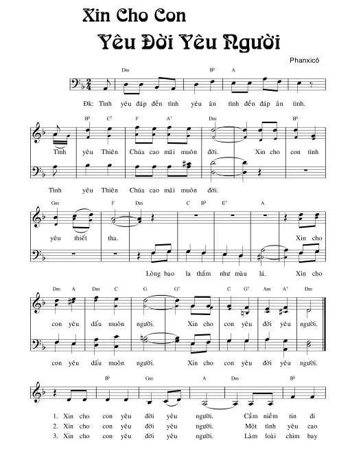 Sheet nhạc PDF bài Xin Cho Con Yêu đời Yêu Người
