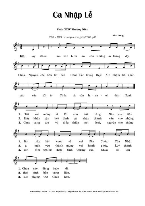 Sheet nhạc PDF bài Ca Nhập Lễ 24 Thường Niên