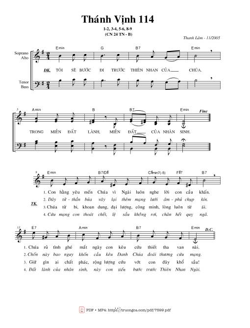 Sheet nhạc PDF bài Thánh Vịnh 114, Chúa Nhật 24b