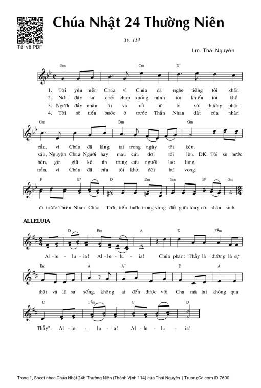 Sheet nhạc PDF bài Thánh Vịnh 114, Chúa Nhật 24b