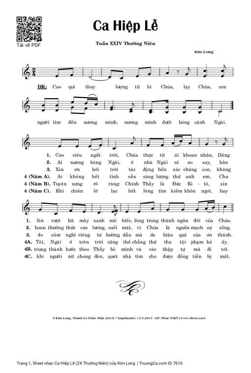 Sheet nhạc PDF bài Ca Hiệp Lễ (24 Thường Niên)