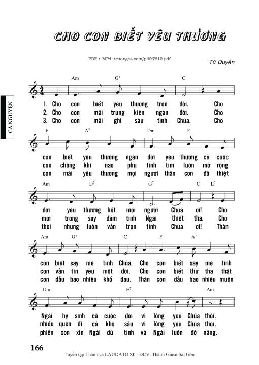 Sheet nhạc PDF bài Cho Con Biết Yêu Thương