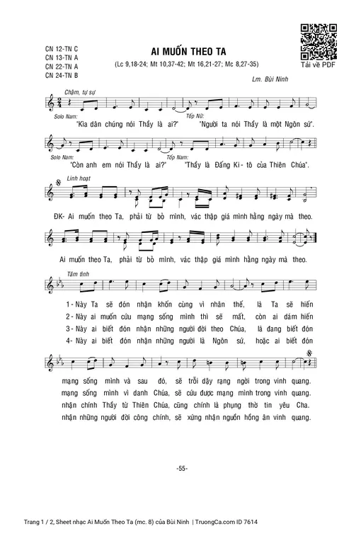Sheet nhạc PDF bài Ai Muốn Theo Ta (mc. 8)