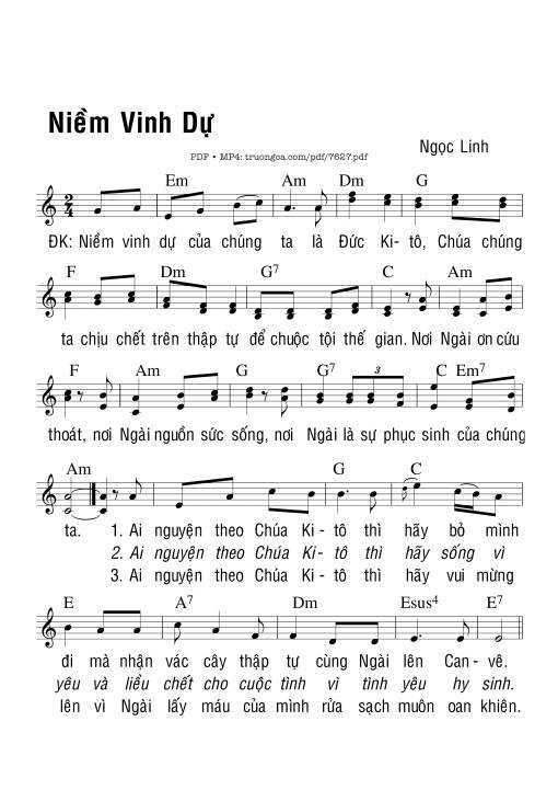 Sheet nhạc PDF bài Niềm Vinh Dự (gl. 6)