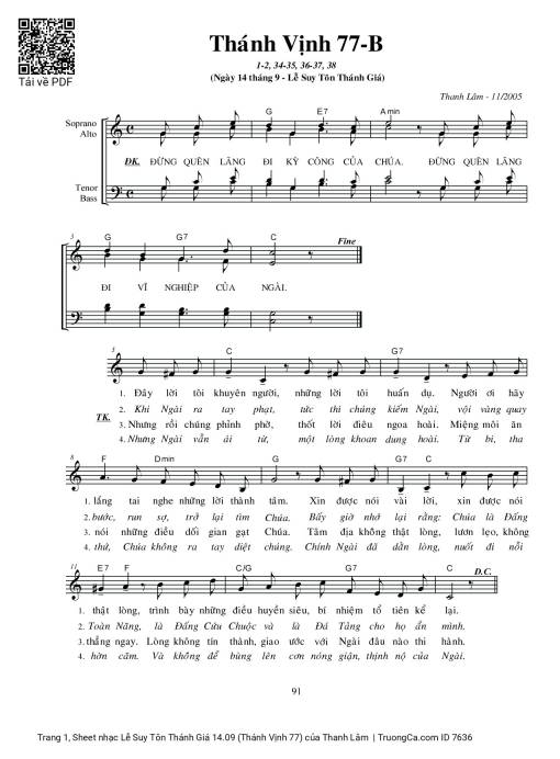 Sheet nhạc PDF bài Lễ Suy Tôn Thánh Giá 14.09 (Thánh Vịnh 77)