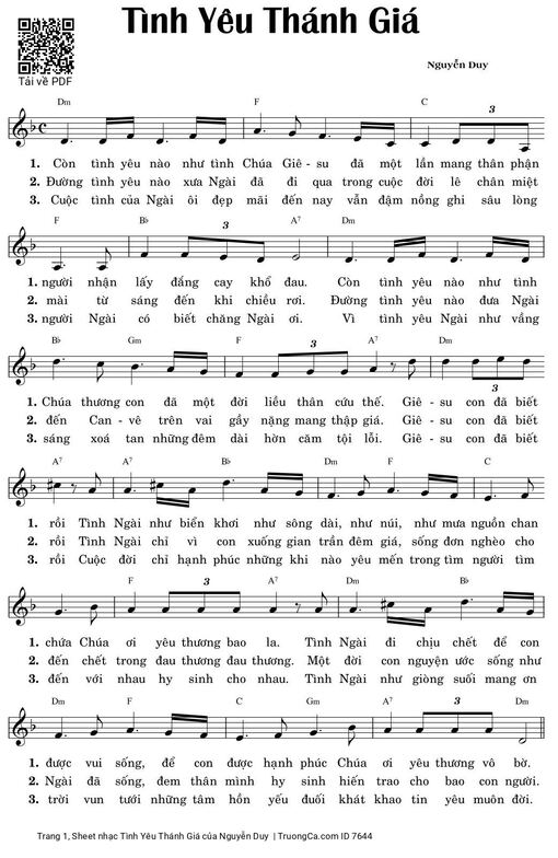 Sheet nhạc PDF bài Tình Yêu Thánh Giá