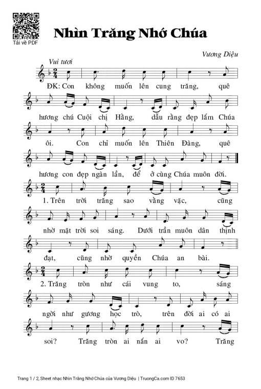 Sheet nhạc PDF bài Nhìn Trăng Nhớ Chúa