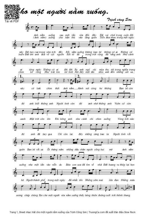 Sheet nhạc PDF bài Hát cho một người nằm xuống