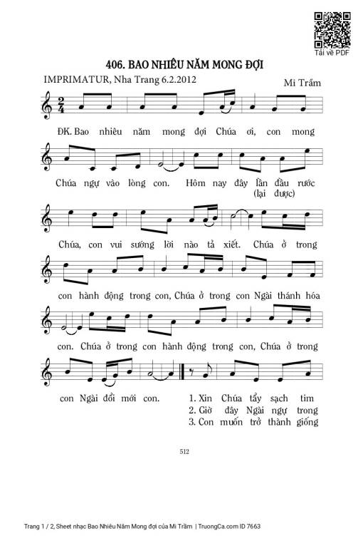 Sheet nhạc PDF bài Bao Nhiêu Năm Mong đợi