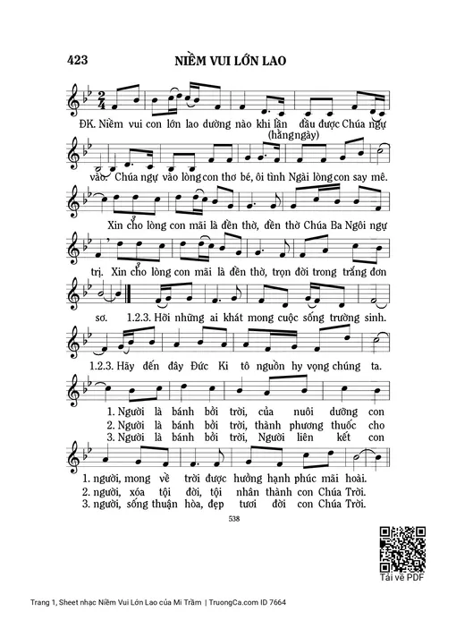 Sheet nhạc PDF bài Niềm Vui Lớn Lao