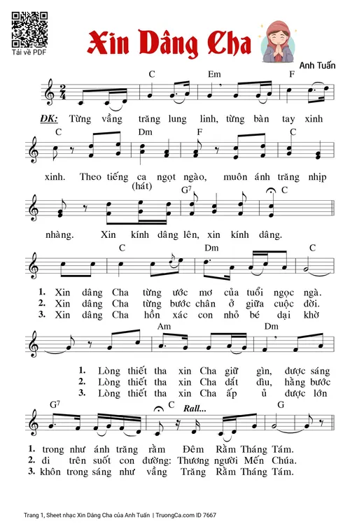 Sheet nhạc PDF bài Xin Dâng Cha - Anh Tuấn