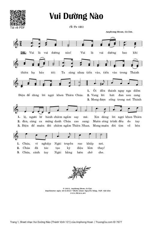 Sheet nhạc PDF bài Vui Dường Nào (Thánh Vịnh 121)