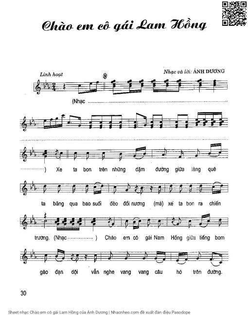Sheet nhạc PDF bài Chào em cô gái Lam Hồng