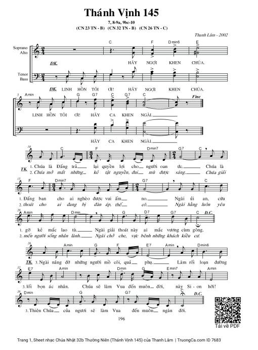 Sheet nhạc PDF bài Chúa Nhật 32b Thường Niên (Thánh Vịnh 145)