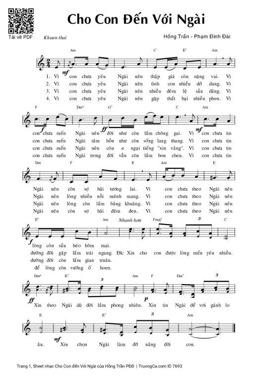 Sheet nhạc PDF bài Cho Con đến Với Ngài