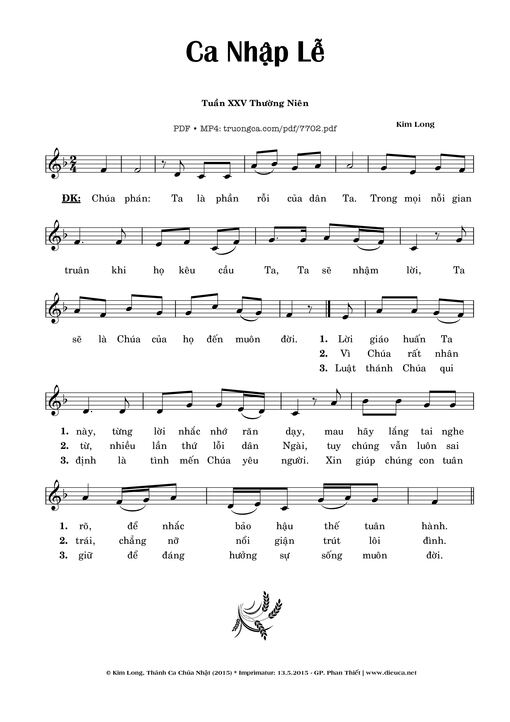 Sheet nhạc PDF bài Ca Nhập Lễ 25 Thường Niên