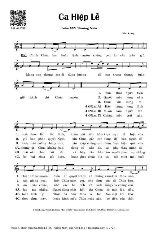 Sheet nhạc PDF bài Ca Hiệp Lễ (25 Thường Niên)