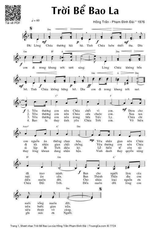 Sheet nhạc PDF bài Trời Bể Bao La