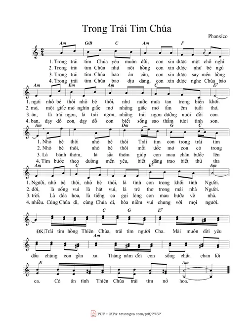 Sheet nhạc PDF bài Trong Trái Tim Chúa