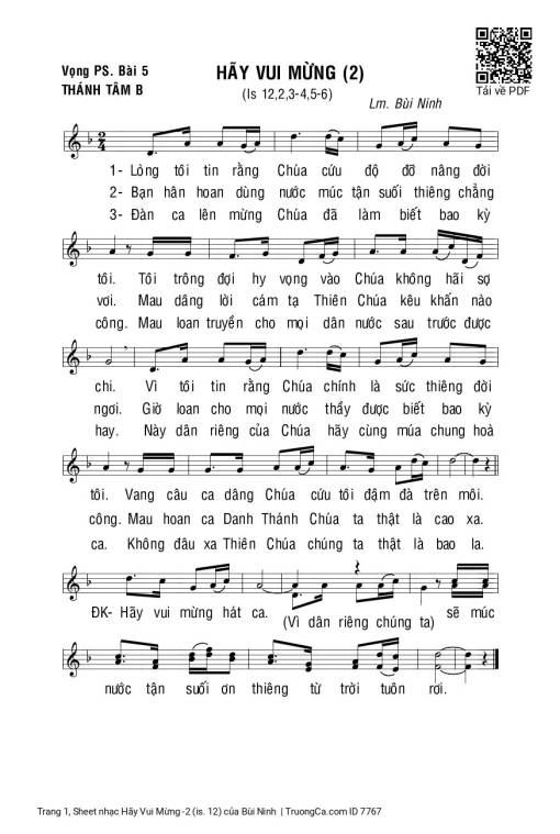 Sheet nhạc PDF bài Hãy Vui Mừng -2 (is. 12)