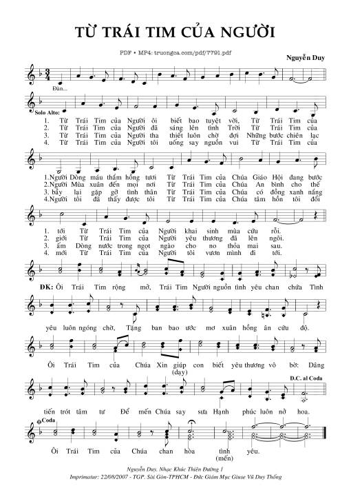 Sheet nhạc PDF bài Từ Trái Tim Của Người