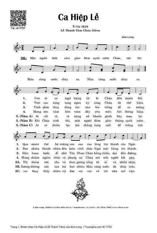 Sheet nhạc PDF bài Ca Hiệp Lễ (lễ Thánh Tâm)