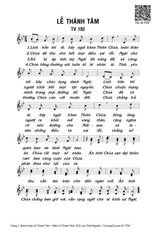 Sheet nhạc PDF bài Lễ Thánh Tâm - Năm A (Thánh Vịnh 102)