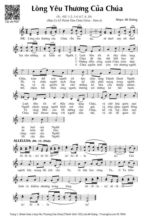 Sheet nhạc PDF bài Lòng Yêu Thương Của Chúa (Thánh Vịnh 102)
