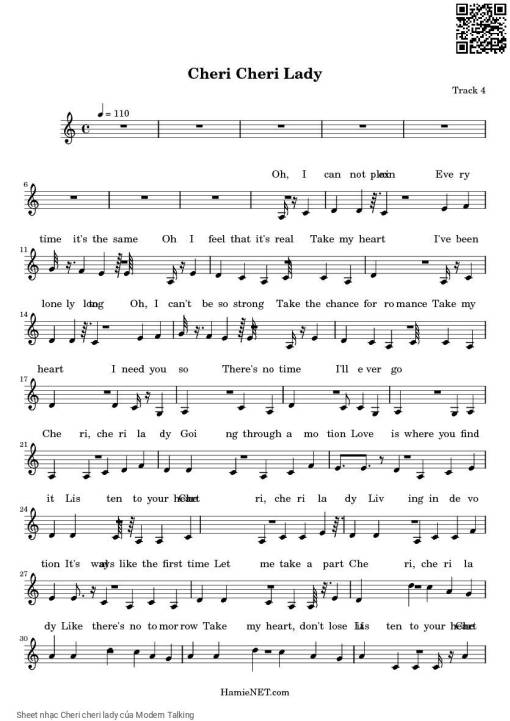 Sheet nhạc PDF bài Cheri cheri lady