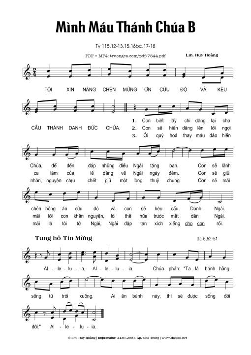 Mình Máu Thánh Chúa . Năm B (Thánh Vịnh 115)