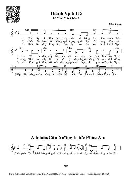 Sheet nhạc PDF bài Lễ Mình Máu Chúa Năm B (Thánh Vịnh 115)